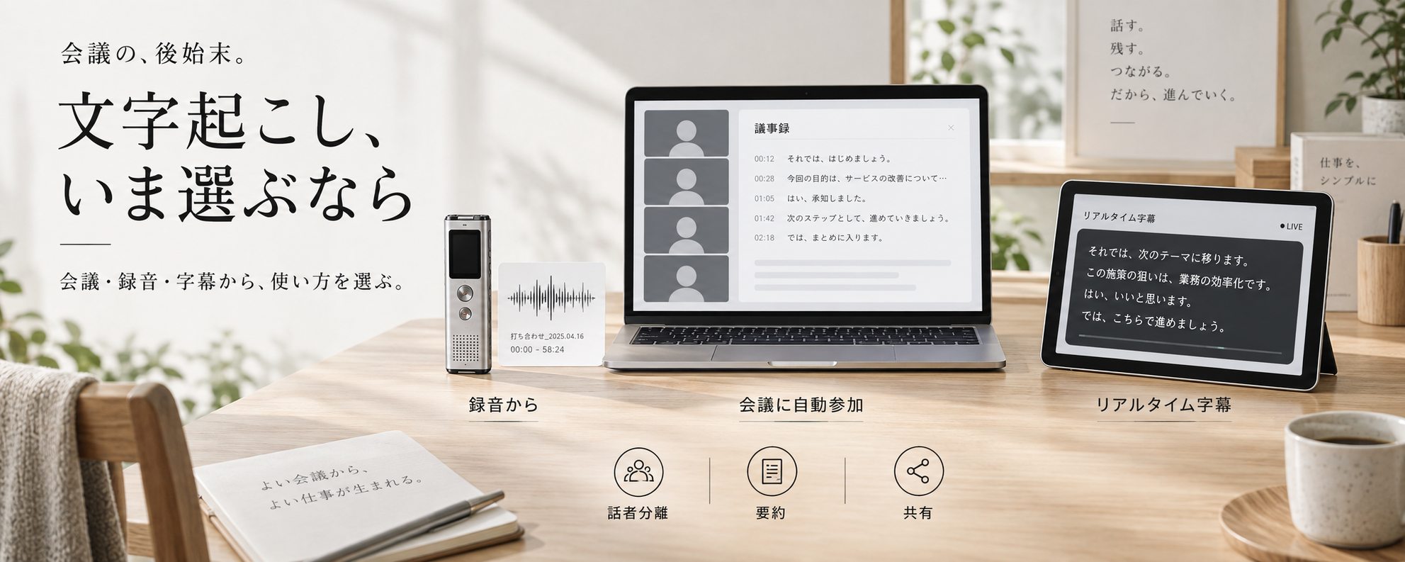 文字起こし、いま選ぶなら — 会議の、後始末。